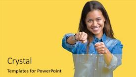  Presentation with violence woman - PPT theme featuring aggression - young beautiful brunette woman wearing background and a yellow colored foreground