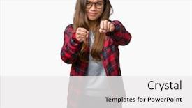  Presentation with violence woman - Slide set having aggression - young beautiful brunette woman wearing background and a white colored foreground