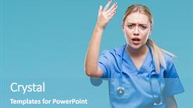  Presentation with anger - Colorful PPT theme enhanced with aggression - young blonde surgeon doctor woman backdrop and a light blue colored foreground