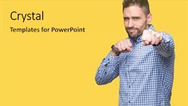  Presentation with violence - Beautiful slide deck featuring aggression - young handsome man over isolated backdrop and a yellow colored foreground