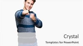  Presentation with few thread bobbin isolated - Slide deck consisting of aggression - young handsome man over isolated background and a white colored foreground