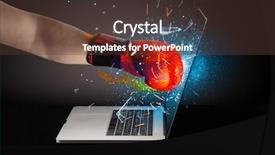  Presentation with laptop screen frame - Audience pleasing PPT layouts consisting of aggression fire - firing hand hitting strongly laptop backdrop and a  colored foreground