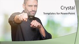  Presentation with christian missionary - PPT layouts enhanced with aggressive and angry attack threat background and a light gray colored foreground