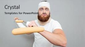  Presentation with angry teen - Slide deck having aggressive angry young man fughting background and a light gray colored foreground