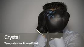  Presentation with everyone - Presentation consisting of aggressive businessman ready to punch everyone background and a gray colored foreground