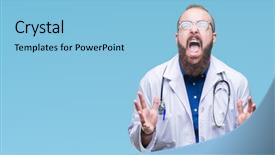  Presentation with frustration - Presentation having aggressive expression and arms background and a light blue colored foreground