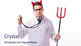  Presentation with devil - Presentation design featuring aggressive patient - devil doctor in funny medical background and a sky blue colored foreground