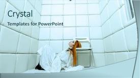  Presentation with girl in red dress - Presentation theme featuring aggressive patient - portrait of a crazy girl background and a cool aqua colored foreground