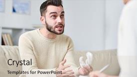  Presentation with young man on the phone - Beautiful theme featuring aggressive patient - stressed young man with handkerchief backdrop and a lemonade colored foreground