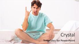  Presentation with hospital ministry - Cool new presentation theme with aggressive patient - young handsome man staying backdrop and a  colored foreground
