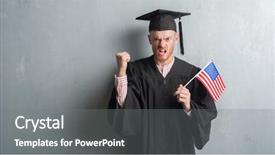  Presentation with america flag - Presentation theme having aggressive patient - young redhead man over grey background and a gray colored foreground