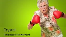  Presentation with boxing - Presentation design enhanced with aggressive person - angry mature woman wearing boxing background and a gold colored foreground