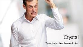  Presentation with angry miners - Beautiful presentation theme featuring aggressive person - portrait of angry young man backdrop and a white colored foreground