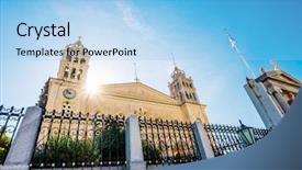  Presentation with byzantine - Slide deck with agia triada holy trinity background and a light blue colored foreground