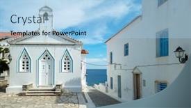  Presentation with cyclades - Presentation design featuring agia-varvara-church-at-andros background and a  colored foreground