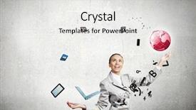  Presentation with juggling - PPT theme featuring agile - young pretty businesswoman juggling background and a white colored foreground