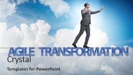  Presentation with transformation - Cool new slide set with agile transformation concept with businessman backdrop and a light blue colored foreground