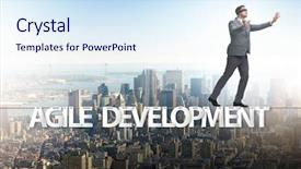  Presentation with transformation - Presentation design enhanced with agile transformation concept with businessman background and a sky blue colored foreground