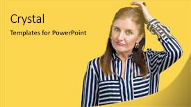  Presentation with question - Amazing slide set having aging brain - middle age mature business woman backdrop and a  colored foreground