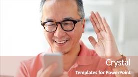  Presentation with information and communication technology in service delivery - Audience pleasing presentation theme consisting of aging hands - technology people lifestyle and communication backdrop and a  colored foreground