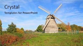  Presentation with aging - Colorful slide set enhanced with aging mill on autumn meadow backdrop and a light blue colored foreground