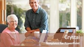  Presentation with helping - Presentation design with aging parent - adult son helping mother background and a  colored foreground