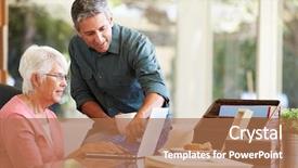  Presentation with helping - Colorful presentation theme enhanced with aging parent - adult son helping mother backdrop and a  colored foreground