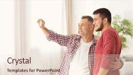  Presentation with ondes son - Colorful slides enhanced with aging parent - mature man taking selfie backdrop and a lemonade colored foreground