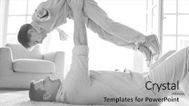  Presentation with aging - Beautiful presentation theme featuring aging parent - side view of playful father backdrop and a light gray colored foreground