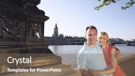  Presentation with aging - Slide deck consisting of aging place - portrait of a happy vacationing background and a violet colored foreground