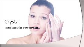  Presentation with aging skin - Slides having aging skin - woman examining her face background and a  colored foreground