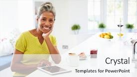  Presentation with using digital tablet - Theme enhanced with climbers girls - portrait of young beautiful girl background and a  colored foreground.