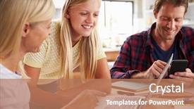  Presentation with aging - Slide set featuring aging work - daughter helping her parents background and a coral colored foreground