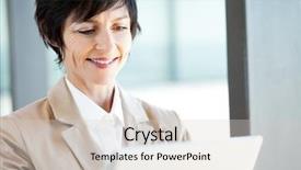  Presentation with elegant - PPT theme having aging work - elegant mature businesswoman using tablet background and a light gray colored foreground