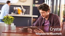  Presentation with using digital tablet - Presentation design consisting of aging work - man at coffee shop using background and a tawny brown colored foreground