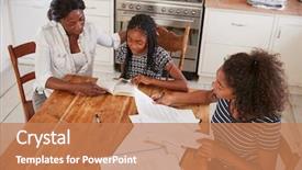  Presentation with helping - Slide deck enhanced with aging work - mother helping two daughters sitting background and a coral colored foreground