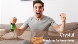  Presentation with football game security - Cool new slide set with agitation - agitated handsome guy screaming backdrop and a coral colored foreground