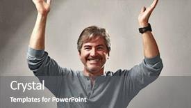  Presentation with optimistic - Presentation design featuring agitation - glad optimistic mature man portrait background and a gray colored foreground