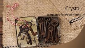 Presentation with keys - PPT layouts featuring ago - large rusty vintage metal keys background and a coral colored foreground