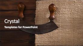  Presentation with wood wood grain - Slide deck with ago - real vintage iron and wood background and a  colored foreground