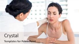  Presentation with doctor office - Presentation design enhanced with agony - doctor examining her patients neck background and a coral colored foreground