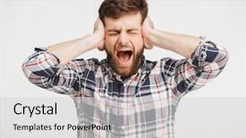  Presentation with role play woman and man - Presentation with agony - portrait of a stressed young background and a  colored foreground