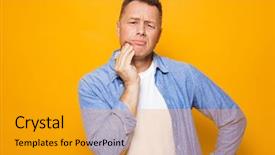  Presentation with aged - PPT theme featuring agony - portrait of an annoyed middle background and a gold colored foreground