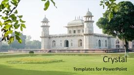  Presentation with taj mahal - PPT theme with agra - sunrise over baby taj mahal background and a yellow colored foreground