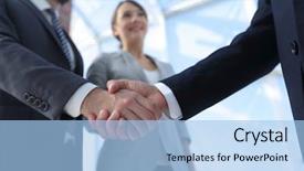  Presentation with animated business people - PPT theme consisting of bienvenue - friendly handshake of business people background and a light blue colored foreground