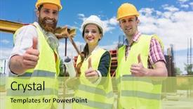  Presentation with construction work - Theme consisting of agreement and confidence during work background and a yellow colored foreground