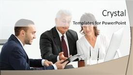  Presentation with notary - Presentation theme enhanced with agreement statements - senior couple at notary office background and a cool aqua colored foreground