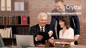  Presentation with notary - Cool new PPT theme with agreement statements - senior couple at notary office backdrop and a coral colored foreground