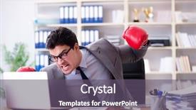  Presentation with pink boxing gloves - Slide set enhanced with agression - angry aggressive businessman with boxing background and a violet colored foreground