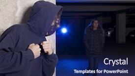  Presentation with waiting - Audience pleasing slide deck consisting of agression - criminal wearing a mask waiting backdrop and a navy blue colored foreground